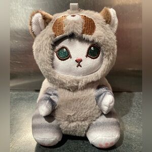 🦝🐱 NWOT 18.5cm Mofusand Cat Grey Raccoon Costume Soft Plush Stuff Doll Keychain